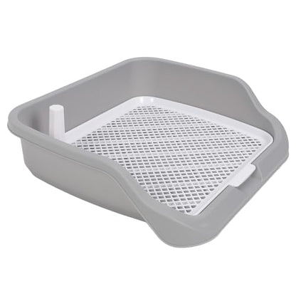 Indoor Dog Potty Tray Portable Multifunctional Pet Mesh Training Pad with Splashs Wall for Small Medium Animal 21.26x17.72x5.12in (Gray)