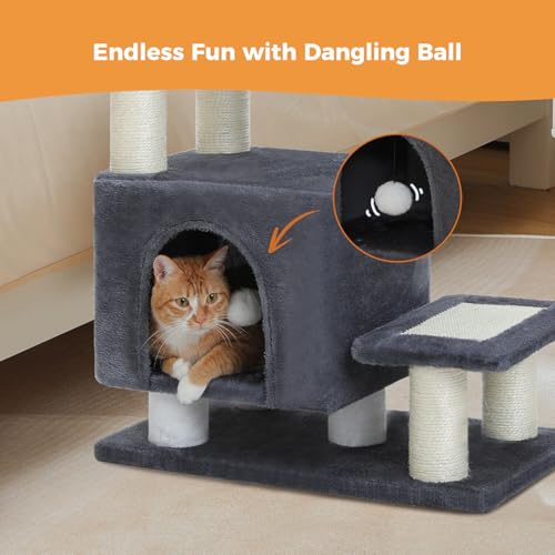 3-in-1 Dog Stairs & Cat Scratching Post with Condo, Pet Steps for High Bed, Sofa, Couch, Tall Cat Tower, High-Strength Board for Indoor Small Cats Kittens Dogs Climbing Playing, 3 Steps-Dark Grey - color: Dark Grey