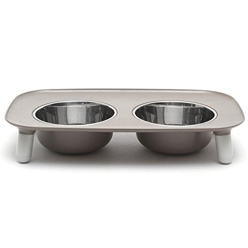 Messy Mutts Elevated Double Feeder with Stainless Bowls | Adjustable Height 3”, 5”, or 10” | Adjustable Standing Feeder for Dogs | 5 Cups per Bowl | Dark Grey - color: Dark Grey