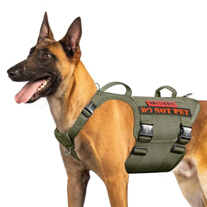 OneTigris Tactical Dog Harness with 5X Metal Buckle,Dog MOLLE Vest with Handle,No Pulling Front Clip,Hook and Loop Panel for Dog Custom Patch (L, Green) - color: Green, size: L