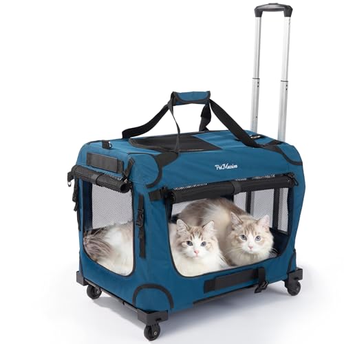 Extra Large Rolling Cat Carrier with Wheels, Soft Sided Pet Dog Carrier on Wheels for Big Cat 20lbs+ 2 Cats, Car Travel Portable XL Wheeled Bag 25"x16.5"x20.5"