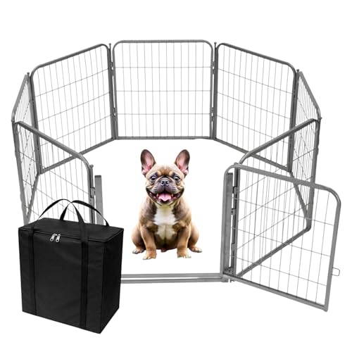 Dog Playpen w/Carrying Case for Indoor or Outdoor Use – 24 Inch, 8 Grey Panels - Portable Metal Exercise Pen for Small Dogs & Puppies - Pet Fence Kennel Crate for House, RV, or Travel - color: Grey, size: 24 Inch