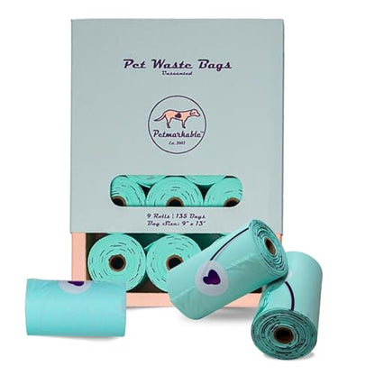 Durable Dog Poop Bags Rolls Eco Friendly, Leakproof, Odor-Free, Vegetable-Based Doggy Poop Bags, Giving Back to Charity (135 Bags / 9 Rolls)