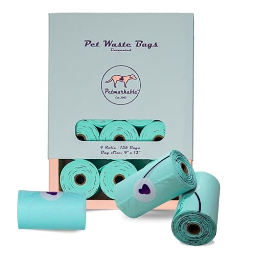 Durable Dog Poop Bags Rolls Eco Friendly, Leakproof, Odor-Free, Vegetable-Based Doggy Poop Bags, Giving Back to Charity (135 Bags / 9 Rolls)