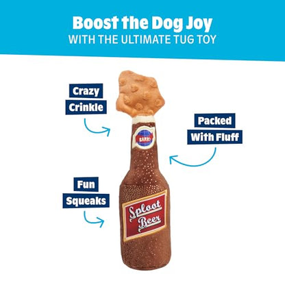 Barkbox Old Fashioned Sploot Beer Dog Toy – Plush Squeaky Toy with Crazy Crinkle & Fluffy Filling – Interactive Play & Chew Toy for Dogs - color: Old Fashioned Sploot Beer