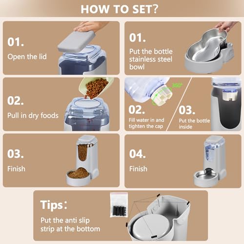 Automatic Cat Feeder and Water Dispenser with Stainless Steel Bowl Dog Gravity Food Feeder and Waterer for Small Medium Pets Puppy Kitten 1 Gallon x 2 - color: White（3.8L*2）