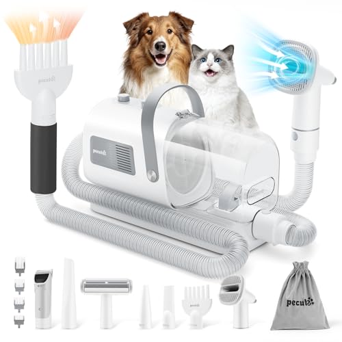Pecute 7-in-1 Dog Grooming Vacuum & Dryer for Heavy Shedding | 10000Pa suction, adj suction & temp, home & salon use, 55dB low noise, 1.7L dust cup, reduces flying hair, easy cleanup