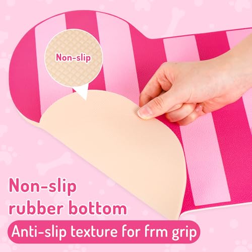 AnyDesign Bone Shaped Pet Food Mat Pink Dog Feeding Placemat Stripe Anti-Slip Waterproof Cat Feeder Pad for Pets Cats Indoor Outdoor Supplies