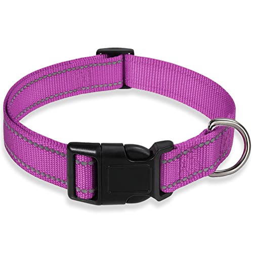 Reflective Dog Collar with Buckle Adjustable Safety Nylon Collars for Small Medium Large Dogs, Purple XS - color: Purple, size: X-Small :Width 5/8",Neck 8-12"
