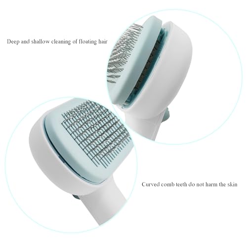 Self Cleaning Slicker Brush for Dogs & Cats - Deshedding Brush with Adjustable Release Button, Gentle Massaging Grooming Tool for Long & Short Haired Pets