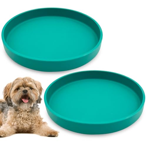 Silicone Dog Bowl Shallow Cat Food Bowls 7" Wide Puppy Plates Whisker Fatigue Pet Feeding Dishes Set of 2 for Dry and Wet Food Indoor (Round Green) - color: Green, size: L: 7 inches - without Suction Cup
