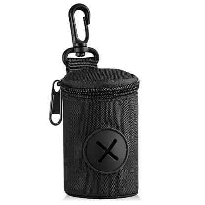 Dog Poop Bag Holder for Leash, Durable Fabric Poop Bag Dispenser with Zipper, Soft Pet Waste Bags Pouch, Small Doggy Puppy Walking Accessories Attachment for Leash (Black)