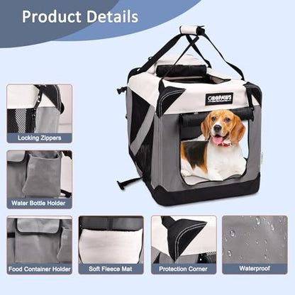 JESPET Soft Dog Crates Kennel for Pets, 3 Door Soft Sided Folding Travel Pet Carrier with Straps and Fleece Mat for Dogs, Cats(7-Light Grey, Small(24" L x 16.5" W x 16.5" H)) - color: 7-Light Grey