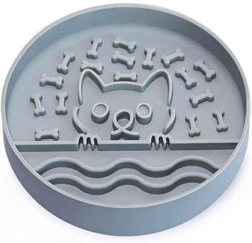 Slow Feeder Dog Bowl with Non-Slip Base, Silicone Puzzle Dog Food Bowl with Unique Design, Slow Feeding Bowl for All Types of Dogs Cats, Interactive Slow Eating, Anti-Choking, BPA-Free - color: Grey