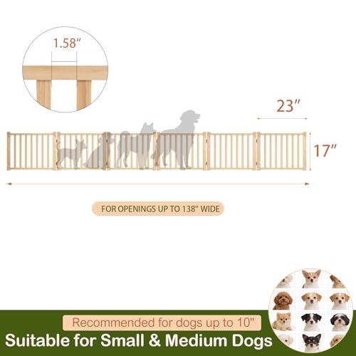 Wooden Freestanding Pet Gate Indoor, 16.9" H Foldable Dog Gates, No-Painted Pet Fence for Doorways Stairs- 6 Panels - size: 【6 Panels】H:16.9"