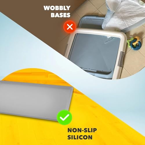 TidyFriend Dog Pee Pad Holder Tray - Fits Up to 24” x 24” Pee Pad Holder for Dogs - Stable Grip, Raised Edges, Quick-Wipe Silicone Surface Dog Pad Holder for Indoor Flooring Protection (Light Grey) - size: 24 x 24 Inches