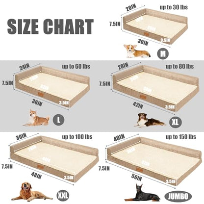 Patas Lague Orthopedic Dog Bed Large Sized Dog 36''X24'', Waterproof L Bolster Medium Pet Sofa Beds with Removable Washable Cover, Soft Pet Couch Crate Mat with Nonskid Bottom, Beige - color: Beige, size: 36"L x 24"W x 3.5"Th