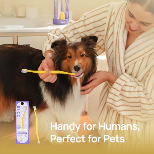 HICC PET Toothbrush for Dogs & Large Cats, Ergonomic Pet Toothbrush for Easy Teeth Cleaning,Gentle on Gums, Cat & Dog Dental Care – Toothpaste Not Included - color: Yellow for Dogs & Large Cats