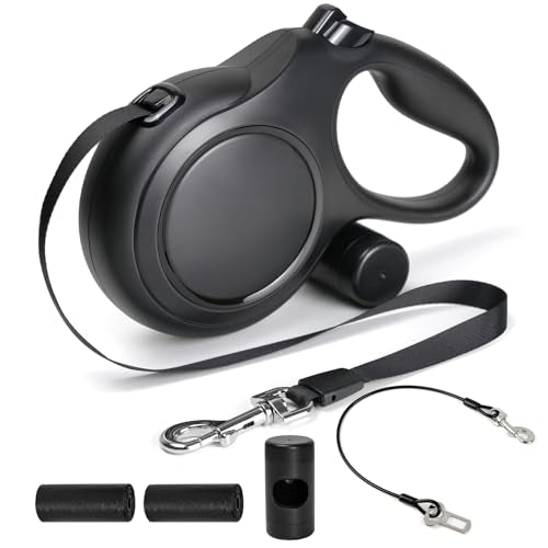 Upgraded Retractable Dog Leash with Chew Proof Cable, 26ft Heavy Duty Dog Leash for Large Dogs up to 110lbs, No-Tangle, Non-Slip Handle, One-Handed Brake, with Poop Bag Holder (Black, L 26ft) - color: Black