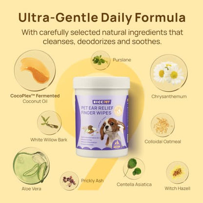 HICC PET Ear Cleaner Finger Wipes for Dogs & Cats, Clean Wax, Dirt & Odor, Soothing Itchy Ears, Gentle and Hypoallergenic Ear Cleaning Wipes for Daily Care-100ct(Coconut Scent) - size: 100 Count