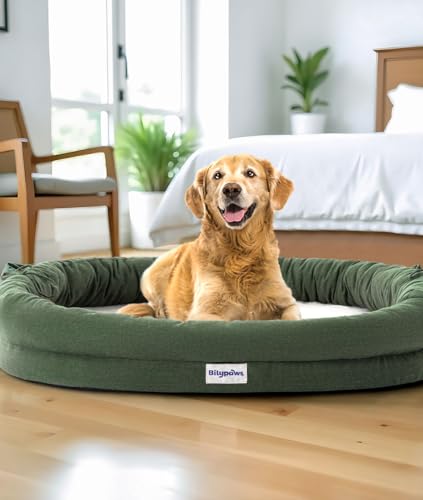 Orthopedic Dog Bed for Large Dogs, Pet Sofa Bed with Egg Crate Foam, 4-Sided Bolster, Removable Washable Cover & Anti-Slip Bottom, XX-Large Calliste Green - color: Calliste Green, size: XXL - (48.0"L x 35.0"W x 7.5"Th)