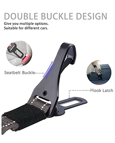AUBELL Dog Seat Belt for Car,2 Pack Set 3-in-1 Adjustable Reflective Bungee Heavy Duty Dog Car Harness Tether with Clip Hook Latch & Buckle,Swivel Zinc Alloy Carabiner,Black+Grey - color: Set Black+Grey