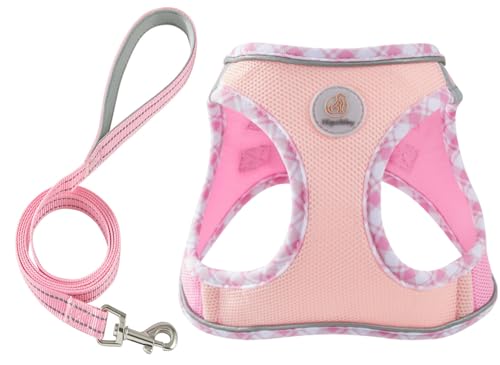 Hipubby Dog Harness Small Sized and Leash Set, No Pull Soft Mesh Puppy Vest, Reflective Breathable Lightweight Pet Harness, Harness for Small Medium Dogs and Cats - Light Pink XXS - color: Light Pink, size: XXS (Chest: 11"-12.5")