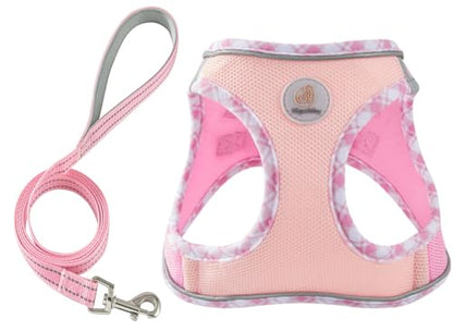 Hipubby Dog Harness Small Sized and Leash Set, No Pull Soft Mesh Puppy Vest, Reflective Breathable Lightweight Pet Harness, Harness for Small Medium Dogs and Cats - Light Pink L - color: Light Pink, size: L (Chest: 18.8"-20.8")