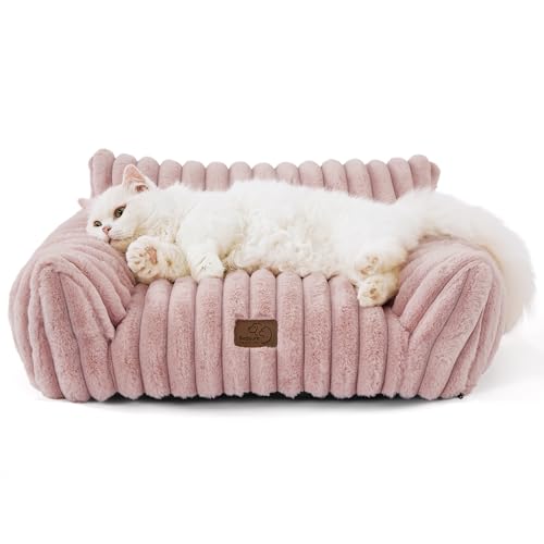 Bedsure ComfyFleece™ Cute Cat Couch for Pets - As Seen on TV on Good Day New York, Fluffy Cats beds for Indoor Cats with Removable Washable Cover, Supportive Pet Sofa, 24inch, Blush Pink - color: Blush Pink, size: 24x18x10"