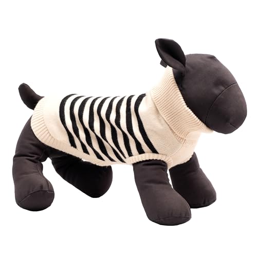 THE WORTHY DOG Sleeveless Stripe Turtleneck Dog Sweater – Warm Pullover Clothes with High-Pile Fleece Knit, Cozy Winter Dog Apparel - Cream/Black, X-Small - color: Stripe - Cream/Black, size: X Small