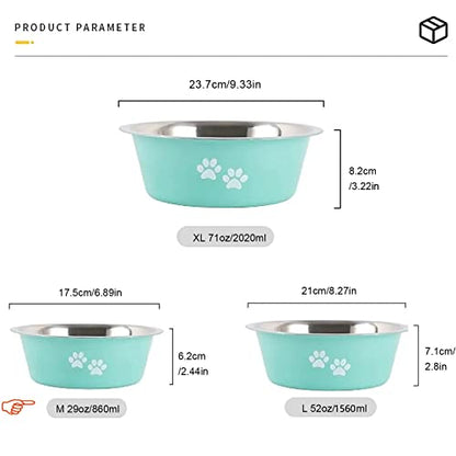 Stainless Steel Dog Bowls 2 Pack Small Medium Dogs Feeding Food Water Bowl with Non-Slip Silicone Sole, Stainless Steel Dog Dishes Elevated Raised Pet Feeder(Green+Grey, M(3.6 Cups) - color: Green+Grey, size: M(3.6 Cups)
