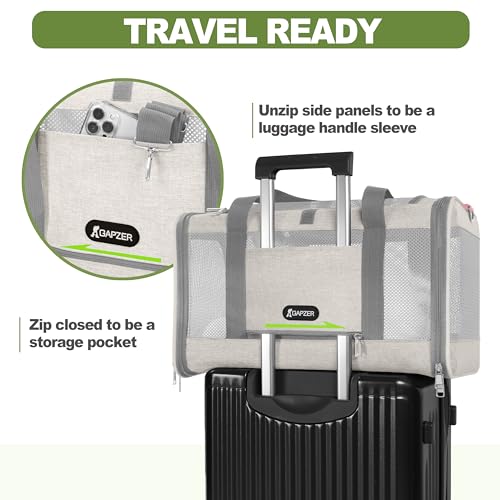 GAPZER Cat Carrier American Airline Approved 18x11x11, Top Opening Sturdy Soft Pet Carrying Bag See Through, Mini Dog Hard Bottom Crate Kennel Case, 4-Side-Ventilation Mesh Cage Toy Poodle Biege - color: Beige