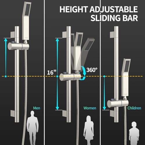 SR SUN RISE 12 Inch Square Shower System, Rain Shower Head and Slide Bar Handheld Shower Faucet Wall Mounted Combo Set Included Valve and Trim Kit for Bathroom, Brushed Nickel - color: Brushed Nickel, style: 12"