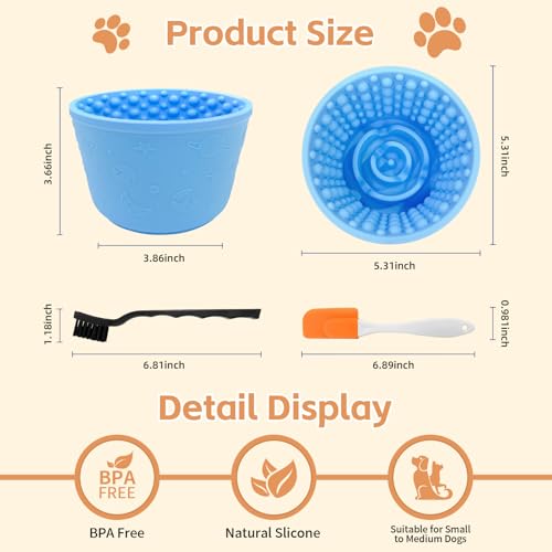 Dog Lick Bowl,Anxiety Relief Non-Slip Silicone Treat Bowl,Durable Anti-Choking Long-Lasting Enrichment Slow Feeder Licking Mat for Small Medium Large Breed,Freezable BPA Free Silicone Dishwasher Safe - color: Blue, size: M-L