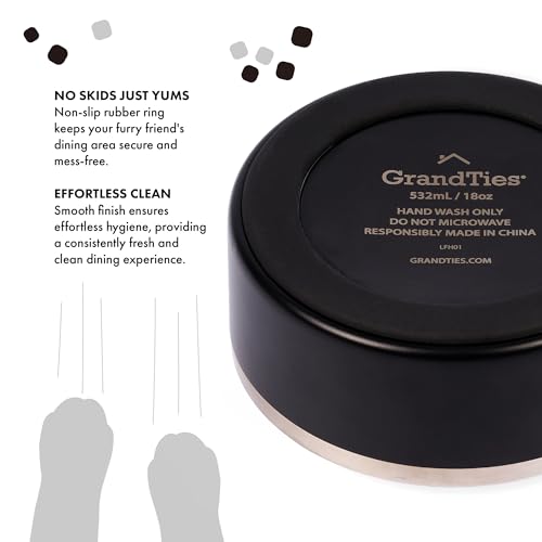 GrandTies Stainless Steel Engraved Pet Bowl | Reusable BPA-Free Insulated Pet Bowls | Large Heavy Duty Non Skid Spill Proof Dog Bowl | Outdoor Dog Water Bowl (18oz, Midnight Black) - color: Midnight Black, size: 18oz