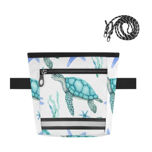Turtle Water-Resistant Dog Treat Pouch, 3 Ways to Wear Treat Bag with Magnetic Closure & Reflective Strip, Hands-Free for Pet Training, Walking