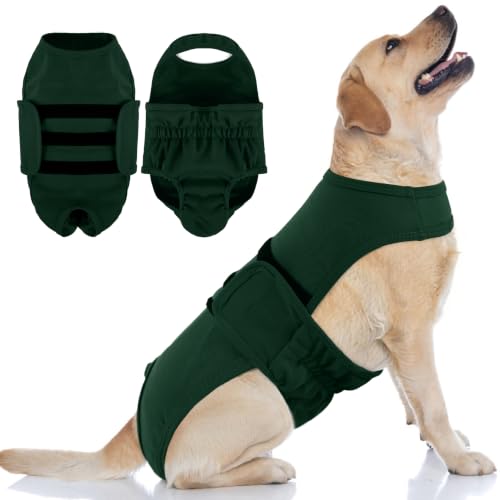 PUMYPOREITY Dog Diaper with Suspender, Escape-Proof Anti-Harassment Garment for Heat Cycle, Incontinence, Puppy Training, Senior Dog, L, QliveGreen - color: QliveGreen, size: Large