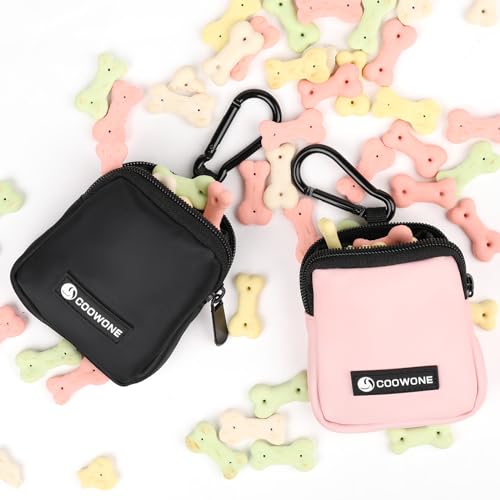 Dog Treat Pouch 2 Pack, Waterproof, Zipper Closure, Hands Free, Black+Pink - color: Black+Pink