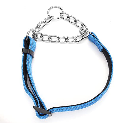 Martingale Dog Collars Adjustable Soft Nylon Reflective Collars with Stainless Steel Chain Walking Training Collars Heavy-Duty Puppy Chain Collars for Small,Medium,Large Dogs(Blue,S) - color: Blue, size: S-(dog's neck10-15inches)