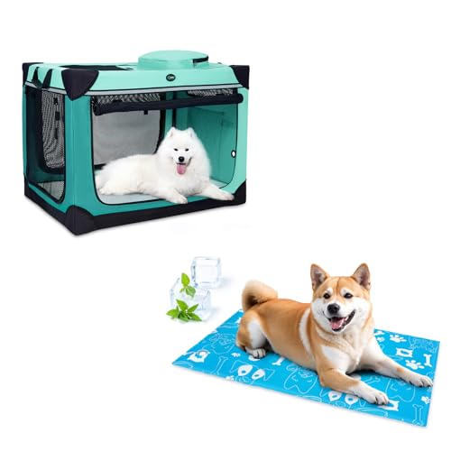 Ownpets 36inch Collapsible Dog Crate and Dog Cooling Mat 39"x23", Large