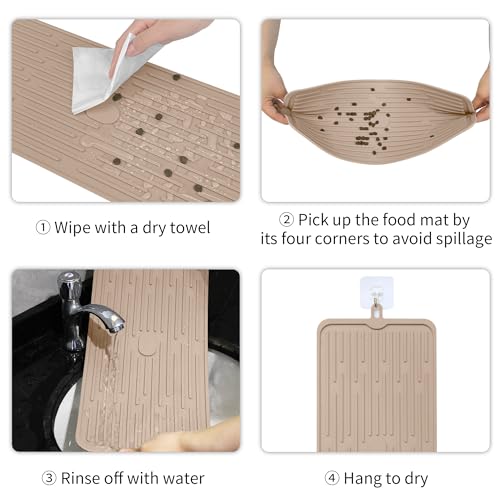 Ptlom Pet Placemat for Dog and Cat, Anti-Slip Waterproof Dogs Feeding Mat Prevent Food and Water Overflow, Bowl Mats Suitable for Medium and Small Pets, Taupe, Silicone - color: Taupe