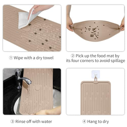 Ptlom Pet Placemat for Dog and Cat, Anti-Slip Waterproof Dogs Feeding Mat Prevent Food and Water Overflow, Bowl Mats Suitable for Medium and Small Pets, Taupe, Silicone - color: Taupe