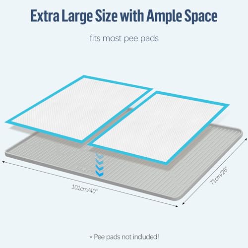 Pee Pad Holder for Dogs, 40" x 28" Extra Large Silicone Pee Tray Mat High Edge, Leak-Proof, No Spill Pet Pad Holder for Puppy, Cat, Rabbit, Training Pads for Floor Protection, No Pee Pads - size: 40"x28"