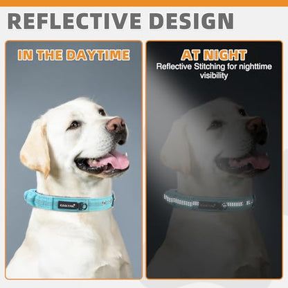 KOOLTAIL Heavy Duty Dog Collar with Handle for Large Dogs, Ballistic Nylon Collar for Training Control, Soft Padded Thick Wide Reflective Dogs Collar with Adjustable Metal Buckle for Walking, Green L