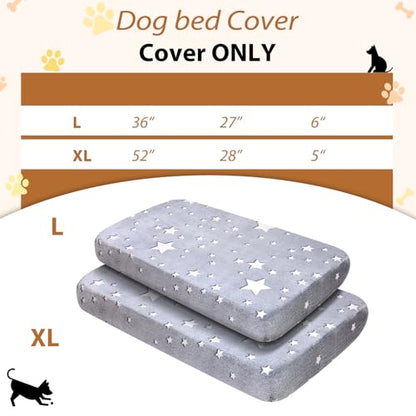 Flannel Dog Bed Covers Replacement Washable, Elastic Edged Dog Bed Sheet with Glow in the Dark Star Design for Large & Medium Pet Beds, Cover Only (Gray, 52.0" L x 28.0" W x 5.0" Th) - color: Gray, size: 52.0"L x 28.0"W x 5.0"Th