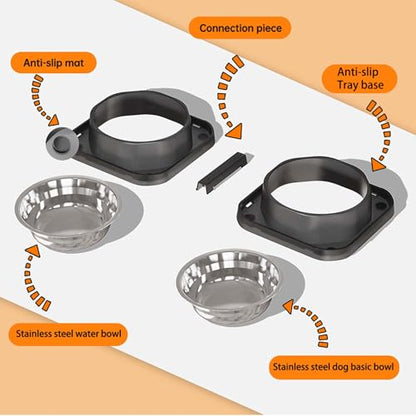 2PCS Stainless Steel Dog Food and Water Bowls Set, Freely Combinable Feeding Set for Dogs Cats, Spill Proof Neater Dog Bowls, Non-Slip Pet Feeder Bowl Dogs Water Bowl for Puppy Breed - size: 2-Pack