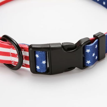 American Flag Dog Collar, Adjustable Nylon Patriotic Red White & Blue Collar for Small Medium Large Dogs, July 4th & Memorial Day USA Pet Collar - size: Large