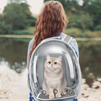 Pet Backpack Carrier with Harness Backpack with Bubble Clear Front for Cats, Small Dogs, Bunnies etc with Harness Included, Pet Carrier for Traveling, Walking, Hiking and Outdoor Activities - color: Grey