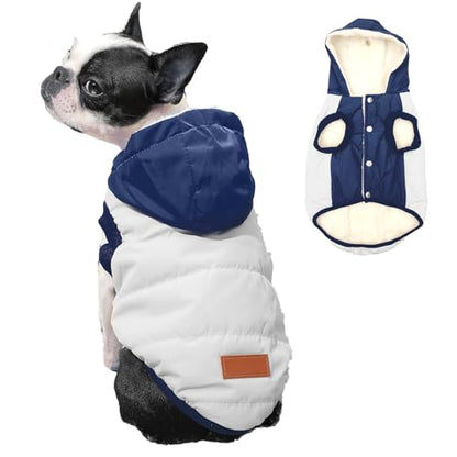 Vecomfy Fleece Lining Extra Warm Dog Hoodie in Winter,Small Dog Jacket Puppy Coats with Hooded,Beige and Blue XS - color: Beige and Blue, size: X-Small (Pack of 1)