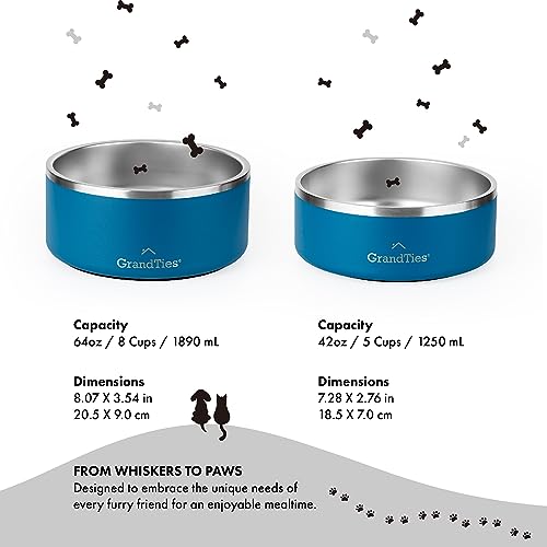 GrandTies Stainless Steel Dog Bowl | Engraved Reusable BPA-Free Insulated Cat & Dog Bowls | Large Heavy Duty Non Skid Spill Proof Bowl | Outdoor Dog Water Bowl (42oz, Cobalt Blue) - color: Cobalt Blue, size: 42oz